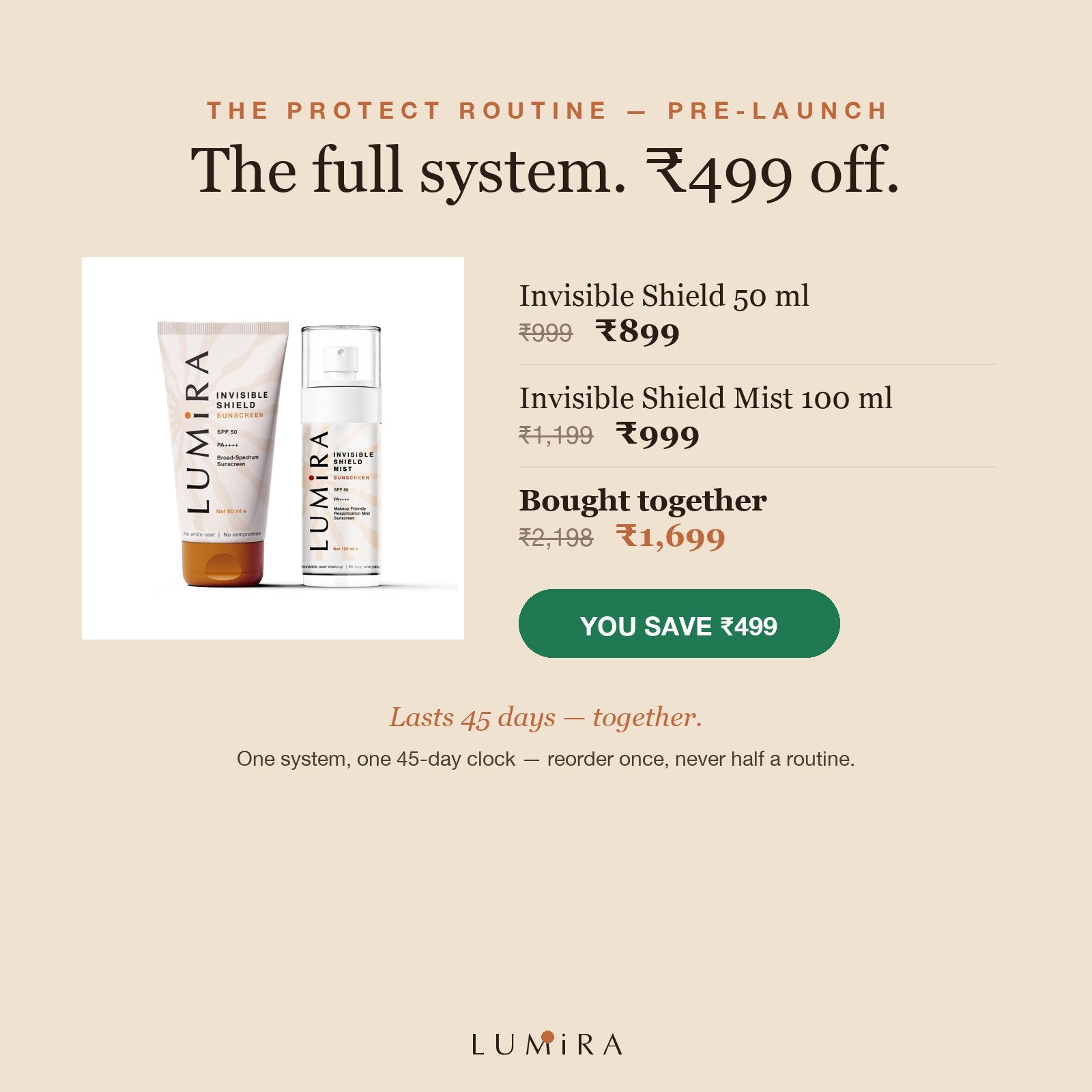 The full system — you save ₹499, lasts 45 days together